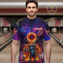 Load image into Gallery viewer, Custom Funny Cat Flame Bowling Shirt For Men, Personalized Tropical Bowling Jersey Polo &amp; 1/4 Zip TDM6454