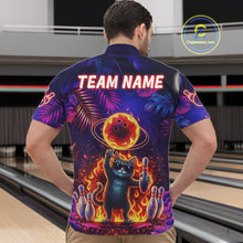 Load image into Gallery viewer, Custom Funny Cat Flame Bowling Shirt For Men, Personalized Tropical Bowling Jersey Polo &amp; 1/4 Zip TDM6454
