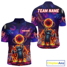 Load image into Gallery viewer, Custom Funny Cat Flame Bowling Shirt For Men, Personalized Tropical Bowling Jersey Polo &amp; 1/4 Zip TDM6454