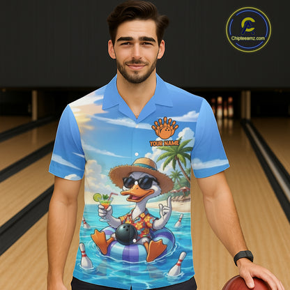 Funny Duck Bowling Hawaiian Shirt For Men And Women Custom Tropical Beach Bowling Shirt Team TDM6459