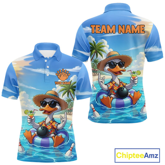 Funny Duck Bowling Jersey For Men Custom Tropical Beach Bowling Shirt Team Polo & Quarter Zip TDM6459