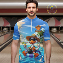 Load image into Gallery viewer, Funny Duck Bowling Jersey For Men Custom Tropical Beach Bowling Shirt Team Polo &amp; Quarter Zip TDM6459