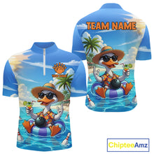 Load image into Gallery viewer, Funny Duck Bowling Jersey For Men Custom Tropical Beach Bowling Shirt Team Polo &amp; Quarter Zip TDM6459