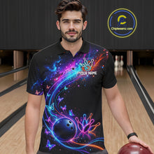 Load image into Gallery viewer, Personalized Galaxy Butterfly Bowling Shirt For Men Custom Bowling Jersey Team Polo &amp; 1/4 Zip TDM6463