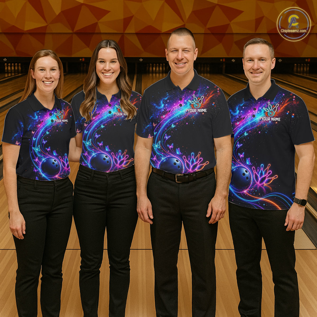 Personalized Galaxy Butterfly Bowling Shirt For Men Custom Bowling Jersey Team Polo & 1/4 Zip TDM6463