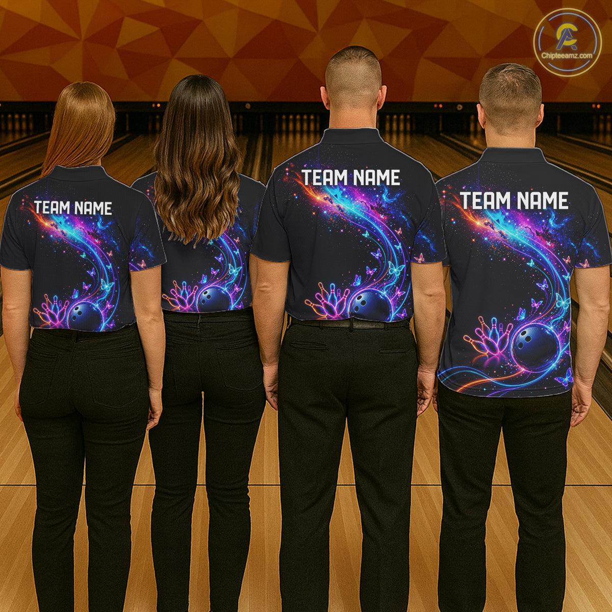 Personalized Galaxy Butterfly Bowling Shirt For Men Custom Bowling Jersey Team Polo & 1/4 Zip TDM6463