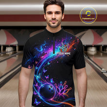 Load image into Gallery viewer, Personalized Galaxy Butterfly Bowling Shirt For Men Custom Bowling Jersey Team Polo &amp; 1/4 Zip TDM6463