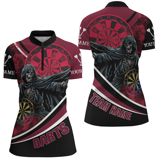 Grim Reaper Red Darts Jersey Women Polo & Quarter-Zip Shirts Custom Team League Darts Shirts TDM1727