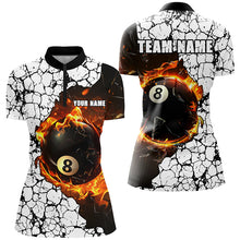 Load image into Gallery viewer, Personalized Billiard Crack 8 Ball Pool Fire Women Polo &amp; Quarter-Zip Shirts, Unique Billiard Jerseys TDM1734