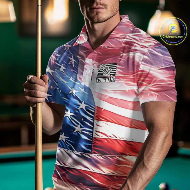 Personalized Glowing Patriotic American Flag 8 Ball Billiard Shirt For Men – Custom Pool Jersey TDM4117