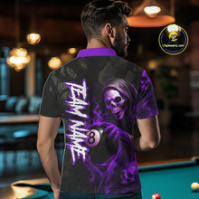 Load image into Gallery viewer, Grim Reaper Custom Flame 8 Ball Pool Billiard Shirt For Men, Purple Black Billiard Team Jersey TDM4121