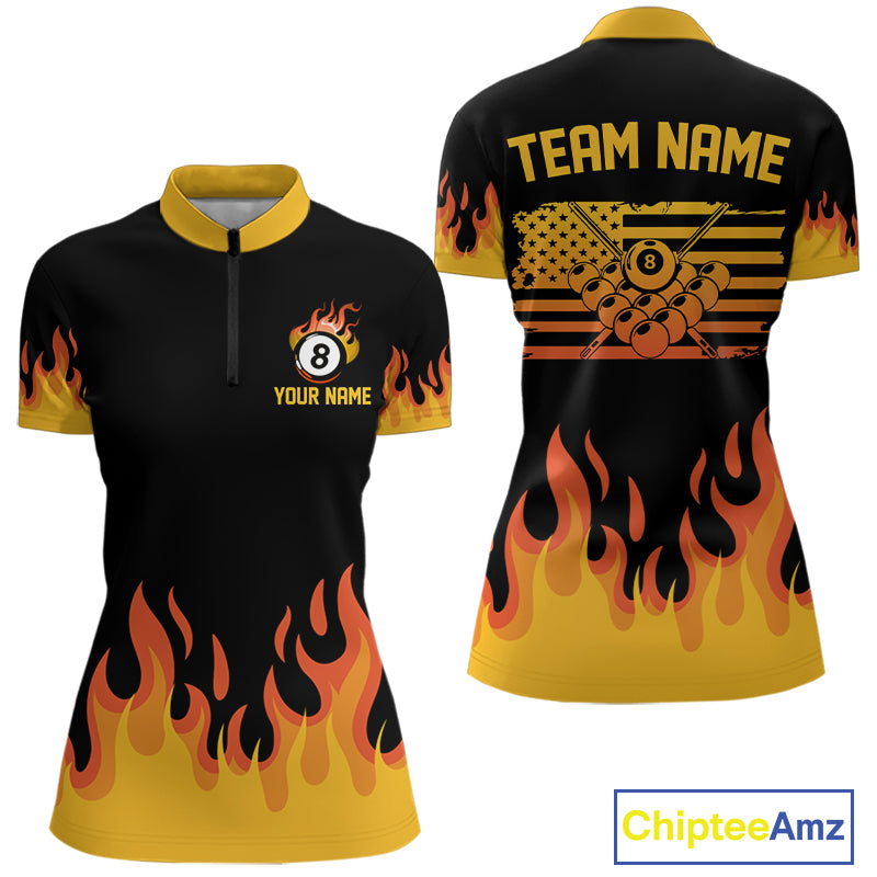 Personalized Orange Flaming Billiard Jersey For Women Custom 8 Ball Pool Billiard Team Shirts TDM4296
