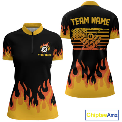 Personalized Orange Flaming Billiard Jersey For Women Custom 8 Ball Pool Billiard Team Shirts TDM4296