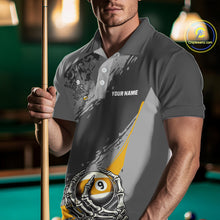 Load image into Gallery viewer, 9 Ball Skeleton Custom Billiard Polo &amp; 1/4 Zip Shirts For Men, Funny 9 Ball Pool Billiard Jerseys TDM2417