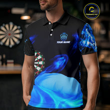Load image into Gallery viewer, Custom Black And Blue Darts Shirt With Pocket Option For Men, Darts Jersey TDM4722