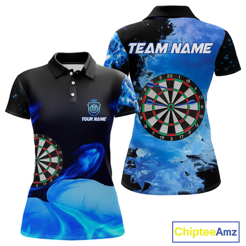 Custom Black And Blue Darts Shirt With Pocket Option For Women, Darts Jersey TDM4722