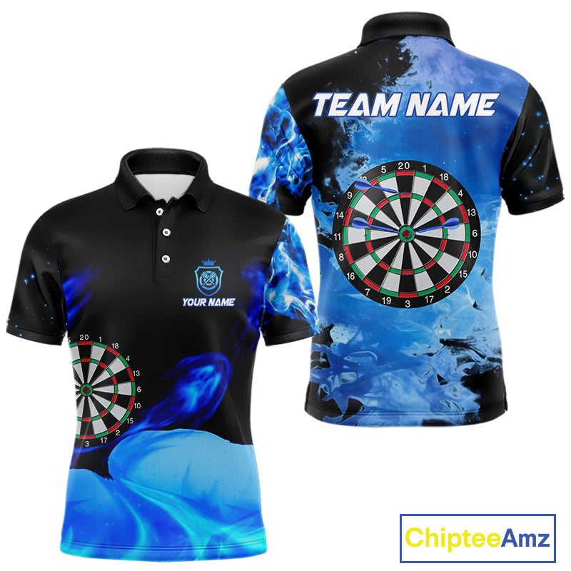 Custom Black And Blue Darts Shirt With Pocket Option For Men, Darts Jersey TDM4722