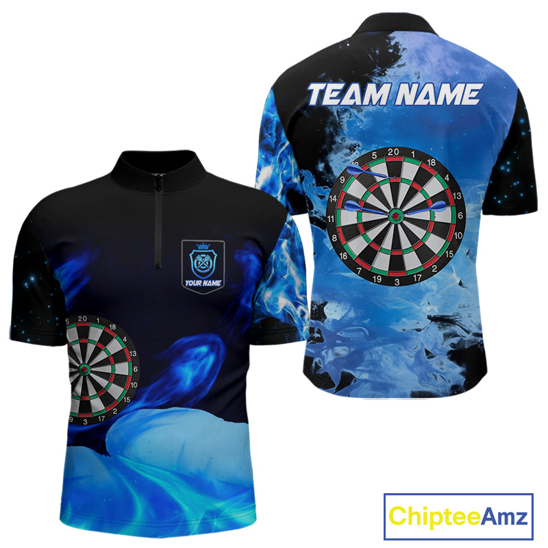 Custom Black And Blue Darts Shirt With Pocket Option For Men, Darts Jersey TDM4722