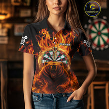 Load image into Gallery viewer, Personalized Orange Flaming Bear Darts Shirt For Women Custom Fire Darts Jersey Team Polo &amp; 1/4 Zip TDM4730