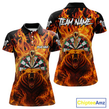 Load image into Gallery viewer, Personalized Orange Flaming Bear Darts Shirt For Women Custom Fire Darts Jersey Team Polo &amp; 1/4 Zip TDM4730
