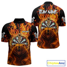 Load image into Gallery viewer, Personalized Orange Flaming Bear Darts Shirt For Men Custom Fire Darts Jersey Team Polo &amp; 1/4 Zip TDM4730