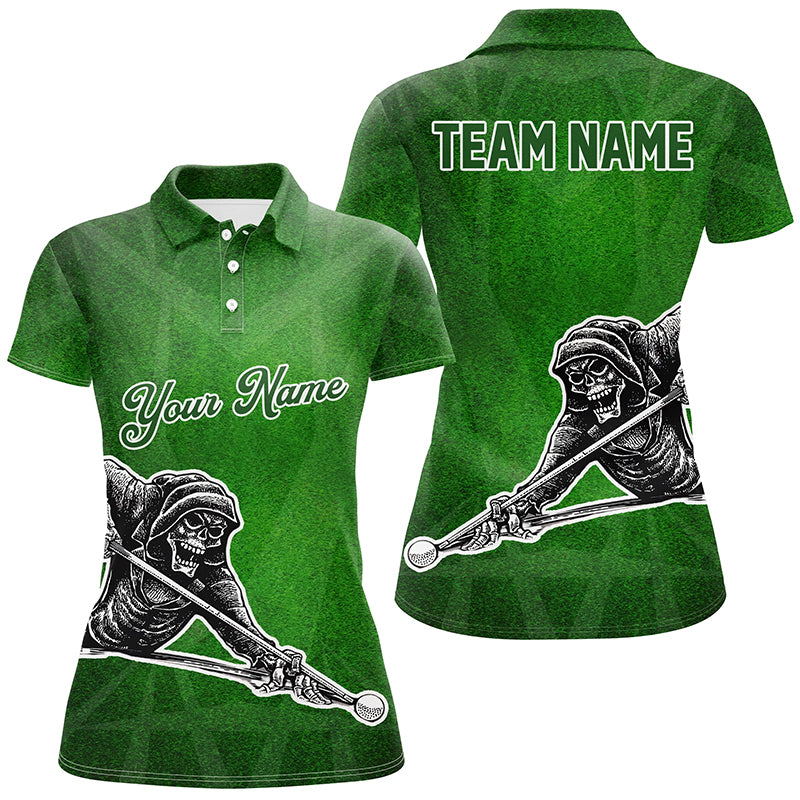 Personalized Green 3D Pattern Design A Skeleton Playing Billiards 3D Polo Shirts For Women TDM0272