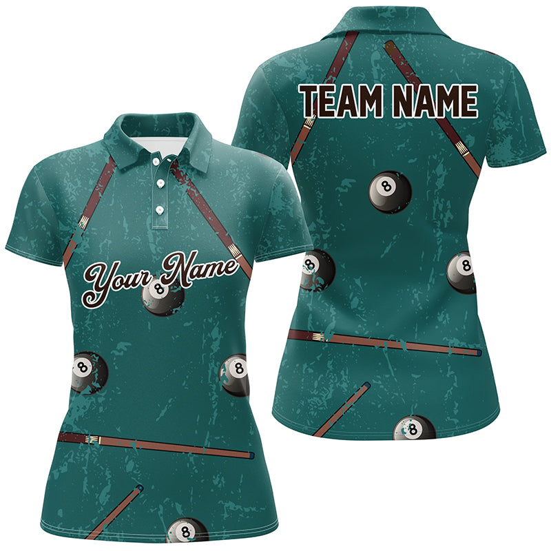 Custom Grunge Green Billiard Full Printing Women Polo Shirts Custom Name Vintage Billiard Shirts TDM0273