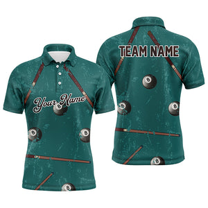 Custom Grunge Green Billiard Full Printing Men Polo Shirts Custom Name Vintage Billiard Shirts TDM0273