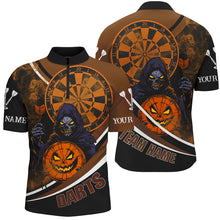 Load image into Gallery viewer, Grim Reaper Funny Dartboard Face Custom Halloween Orange Dart Shirts,  Halloween Dart Jersey TDM2664