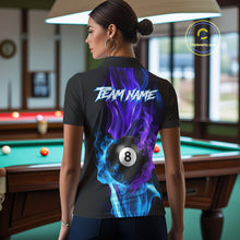 Load image into Gallery viewer, Purple Blue Flaming Smoke 8 Ball Billiard Shirts For Women, Pool Team Shirts Custom Billiard Jersey TDM5141