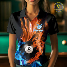 Load image into Gallery viewer, Blue And Orange Flaming Smoke 8 Ball Women&#39;s Billiard Shirt, Pool Team Shirts Custom Billiard Jersey TDM5142