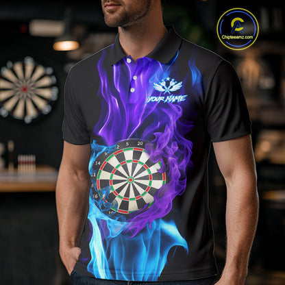 Purple And Blue Flaming Smoke Darts Shirt For Men Custom Darts Jersey Team Polo & Quarter Zip TDM5143