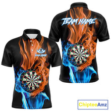 Load image into Gallery viewer, Blue And Orange Flaming Smoke Darts Shirt For Men Custom Darts Jersey Team Polo &amp; Quarter Zip TDM5144