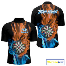 Load image into Gallery viewer, Blue And Orange Flaming Smoke Darts Shirt For Men Custom Darts Jersey Team Polo &amp; Quarter Zip TDM5144