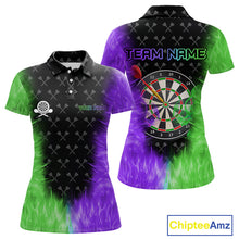 Load image into Gallery viewer, Green And Purple Flame Womens Dart Shirts Custom Dart Jersey Polo &amp; 1/4 Zip, Gifts For Dart Players TDM5145