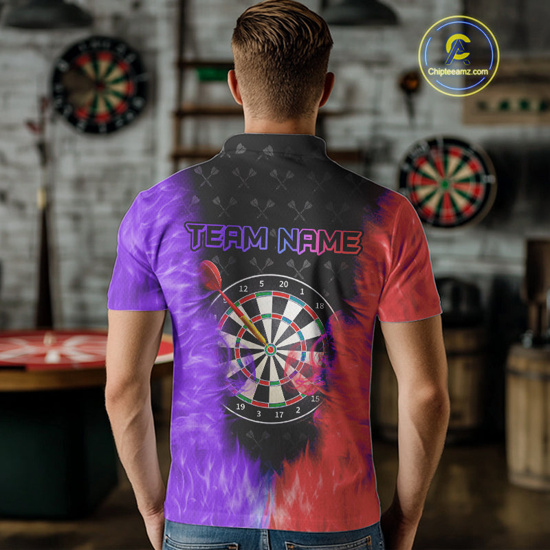 Red And Purple Flame Mens Dart Shirts Custom Dart Jersey Polo & 1/4 Zip, Gifts For Dart Players TDM5146
