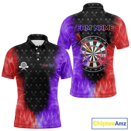 Red And Purple Flame Mens Dart Shirts Custom Dart Jersey Polo & 1/4 Zip, Gifts For Dart Players TDM5146