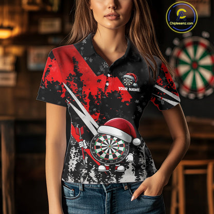 Grunge Black And Red Funny Santa Dartboard Custom Christmas Darts Shirt For Women, Darts Gifts TDM5147
