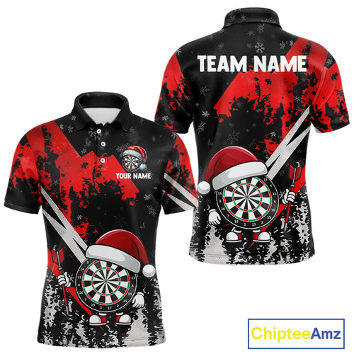 Grunge Black And Red Funny Santa Dartboard Custom Christmas Darts Shirt For Men, Darts Gifts TDM5147