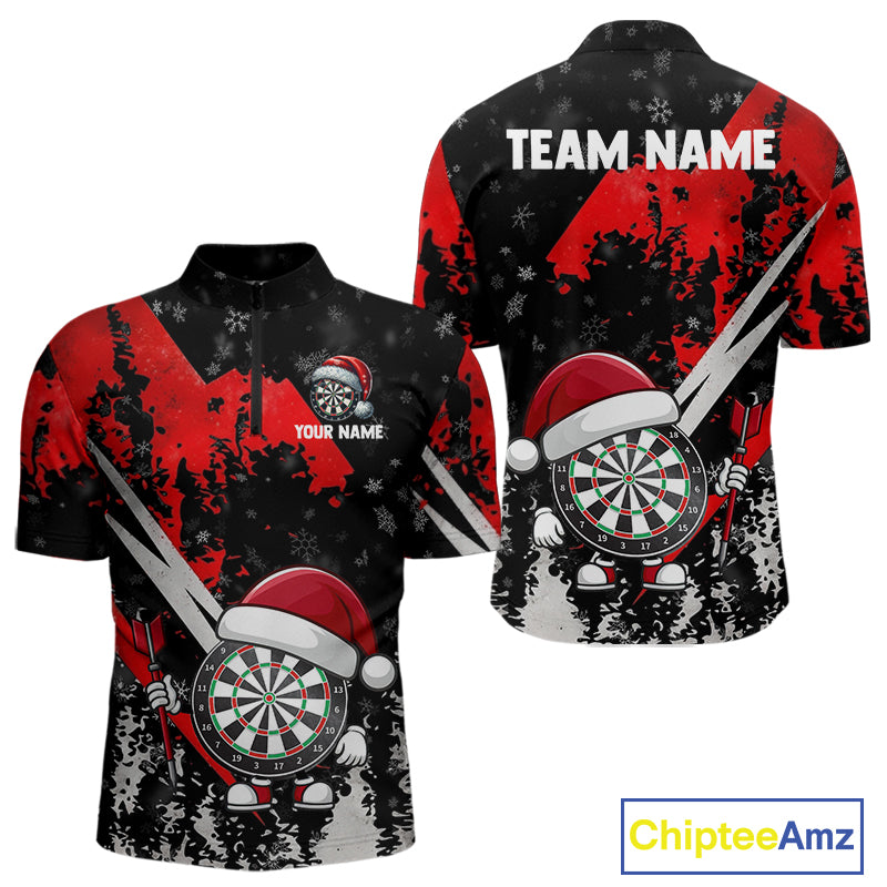 Grunge Black And Red Funny Santa Dartboard Custom Christmas Darts Shirt For Men, Darts Gifts TDM5147