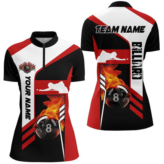 Snooker 8 Ball In Flames Personalized Billiard Women Quarter-Zip Shirts, Pool Player Shirts TDM0679