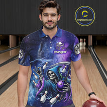 Load image into Gallery viewer, Funny Grim Reaper Blue Purple Galaxy Bowling Shirt For Men Custom Glowing Bowling Jersey Outfit TDM5862