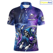 Load image into Gallery viewer, Funny Grim Reaper Blue Purple Galaxy Bowling Shirt For Men Custom Glowing Bowling Jersey Outfit TDM5862