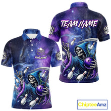 Load image into Gallery viewer, Funny Grim Reaper Blue Purple Galaxy Bowling Shirt For Men Custom Glowing Bowling Jersey Outfit TDM5862