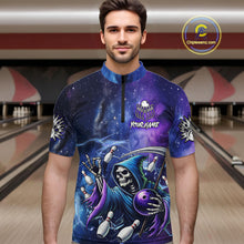 Load image into Gallery viewer, Funny Grim Reaper Blue Purple Galaxy Bowling Shirt For Men Custom Glowing Bowling Jersey Outfit TDM5862