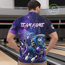 Load image into Gallery viewer, Funny Grim Reaper Blue Purple Galaxy Bowling Shirt For Men Custom Glowing Bowling Jersey Outfit TDM5862