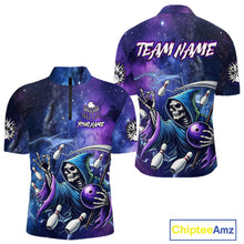Load image into Gallery viewer, Funny Grim Reaper Blue Purple Galaxy Bowling Shirt For Men Custom Glowing Bowling Jersey Outfit TDM5862