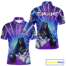 Load image into Gallery viewer, Funny Grim Reaper Blue Purple Neon Bowling Shirt For Men Custom Lighting Bowling Team Jersey TDM5863