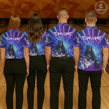 Load image into Gallery viewer, Funny Grim Reaper Blue Purple Neon Bowling Shirt For Women Custom Lighting Bowling Team Jersey TDM5863
