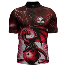Load image into Gallery viewer, Red Thunder Lightning Custom Dragon Bowling Shirts For Men, Bowling Team Jerseys Polo &amp; 1/4 Zip TDM3679
